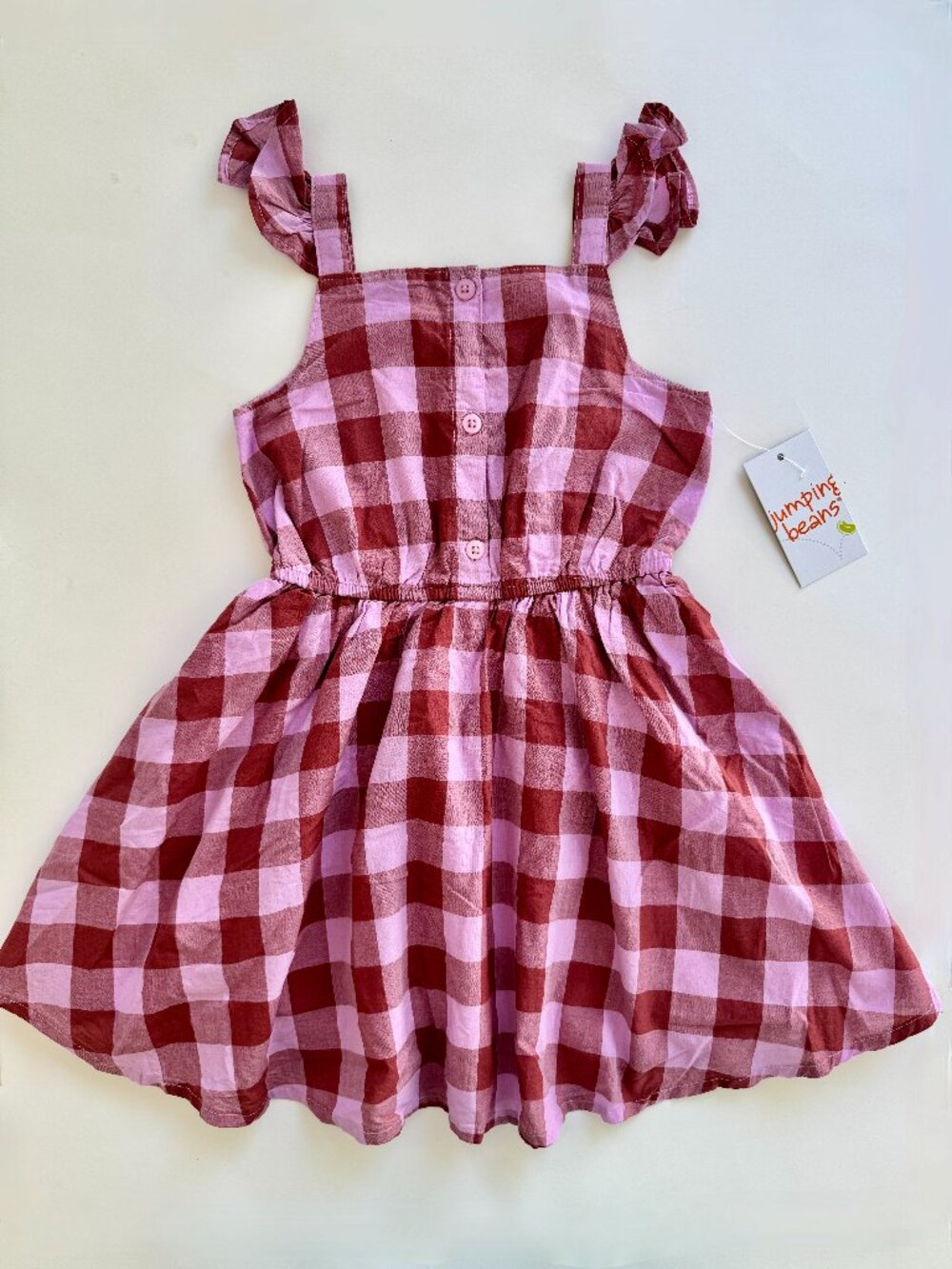 NWT Jumping Beans Girls Gingham Dress Sz 3T Button Flutter Sleeve
